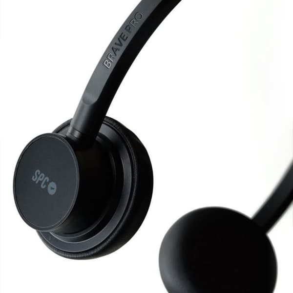 SPC Brave Pro - PC-headset med mikrofon och brusreducering, USB-A+AUX-anslutning, fjärrkontroll och öronkuddar i konstläder