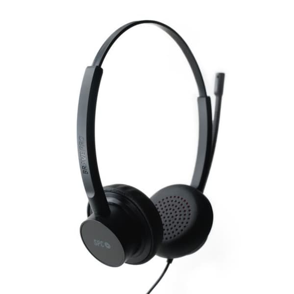SPC Brave Pro - PC-headset med mikrofon och brusreducering, USB-A+AUX-anslutning, fjärrkontroll och öronkuddar i konstläder