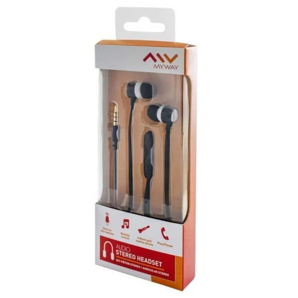 My Way mwhph0019 - Hörlurar med mikrofon - Vit och svart färg