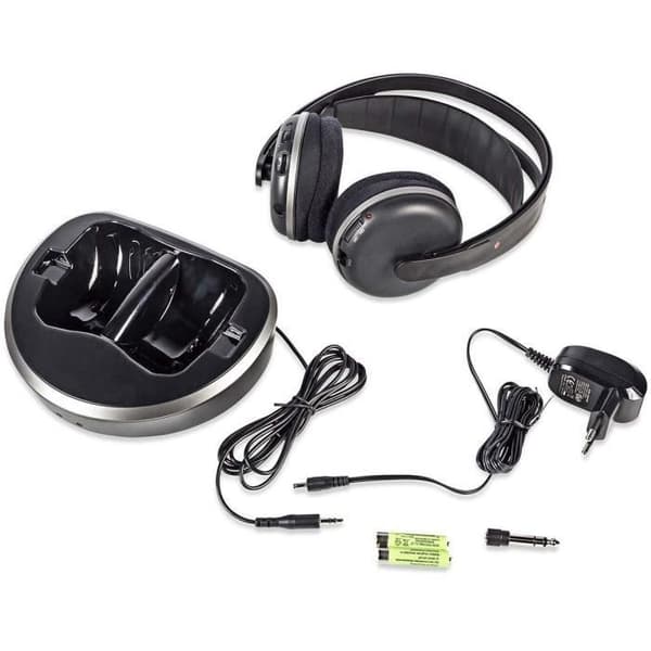 NEDIS HPRF210BK trådlösa hörlurar - Radiofrekvens (RF) - Over Ear - Laddningsbas - Svart/Silver