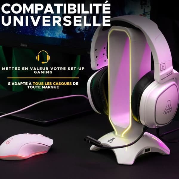Hörlurs-/headsetstativ - THE G-LAB - K-STAND RADO - RGB USB - Vit