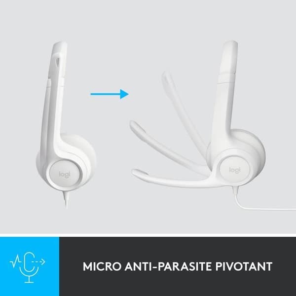 Headset - Kablet - Logitech - H390 - Stereo, Indbygget mikrofon, Støjreducerende - Hvid