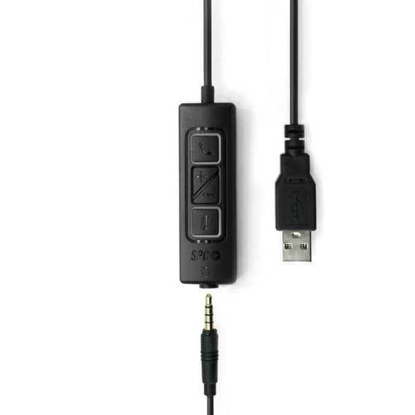 SPC Brave Pro - PC-headset med mikrofon och brusreducering, USB-A+AUX-anslutning, fjärrkontroll och öronkuddar i konstläder