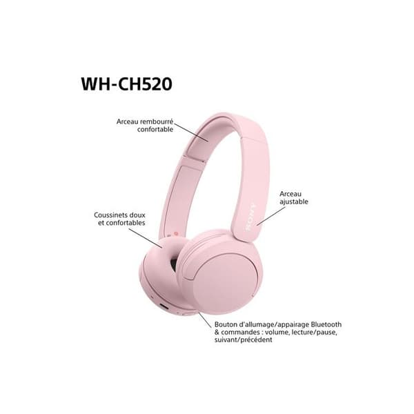 Sony trådlösa Bluetooth-multipoint hörlurar WHCH520 Rosa