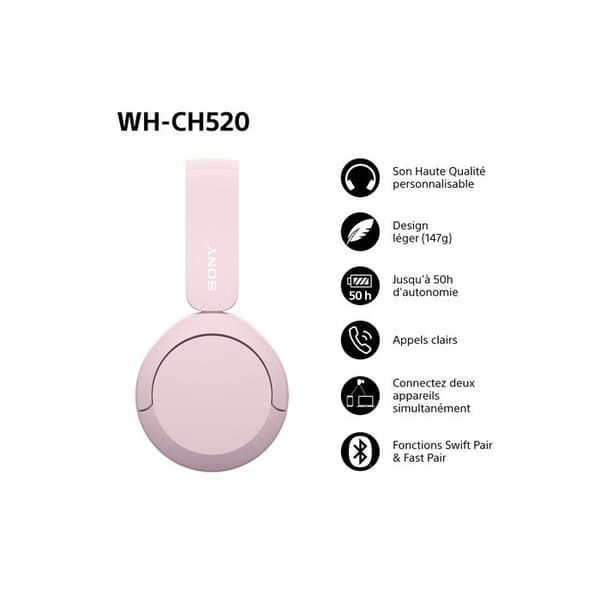 Sony trådlösa Bluetooth-multipoint hörlurar WHCH520 Rosa