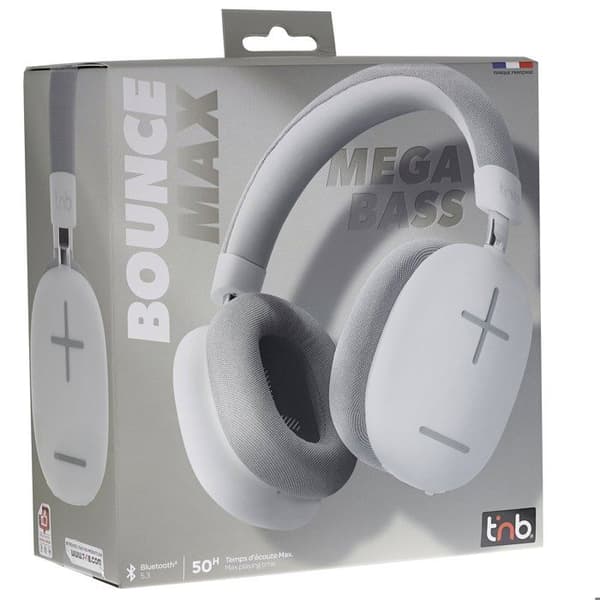 T’NB Bounce Max - Ny version av trådlös circumaural hörlur, bekväm och omslutande, med Bluetooth-anslutning - Vit