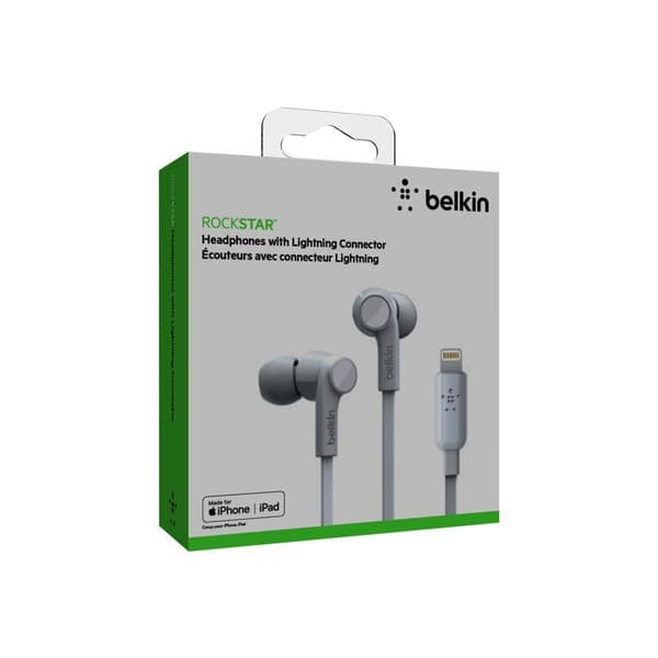 BELKIN RockStar hörlurar med Lightning-kontakt - För iPhone XS, XS Max, XR, 8/8 Plus - Vit