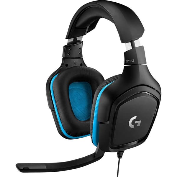 Logitech Gaming G432 Spel Over Ear-hörlurar Sladd 7.1 Surround Svart, Blå Volymkontroll, Mikrofonljudavstängning