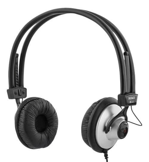 DELTACO, hovedtelefon med volumekontrol, 2,2m kabel, sort/sølv