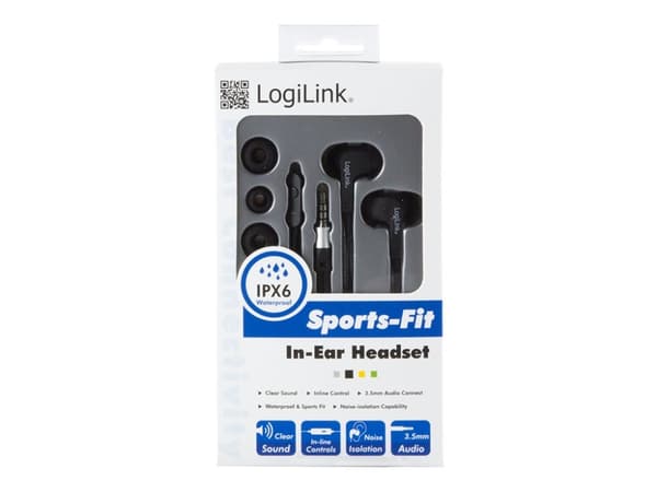 LogiLink Sports-Fit In-Ear Headset - Ørepropper med mikrofon - i øret - kablet - 3,5 mm jakk - svart