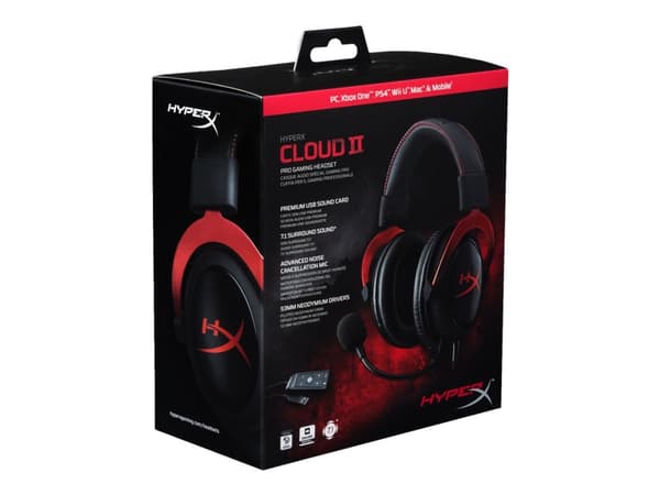 HyperX Cloud II - Hodesett - full størrelse - kablet - rød
