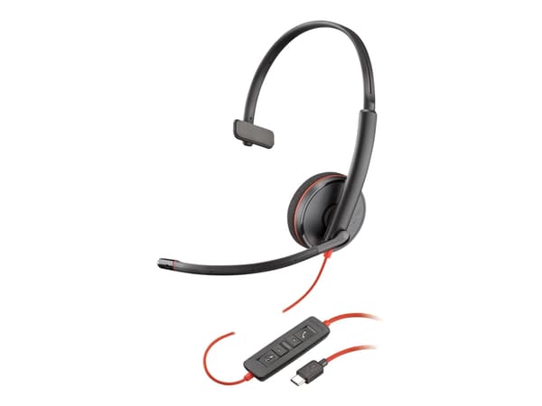 POLY Blackwire C3210, Langallinen, Puhelut/Musiikki, 87 g, Kuulokkeet, Musta, Punainen