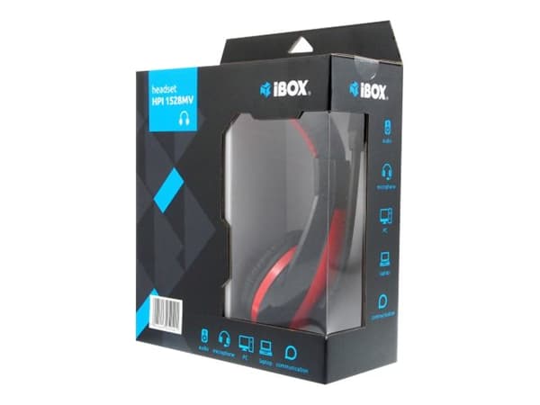iBOX HPI 1528 MV - Headset - fullstorlek - kabelansluten - svart, röd