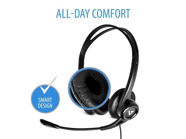 V7 HU311-2EP, Kabel, Kontor/callcenter, 20 - 20000 hz, 72,5 g, Headset, Svart