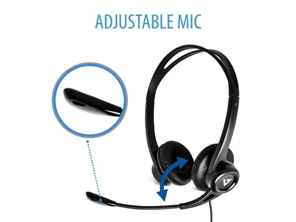 V7 HU311-2EP, Kabel, Kontor/callcenter, 20 - 20000 hz, 72,5 g, Headset, Svart