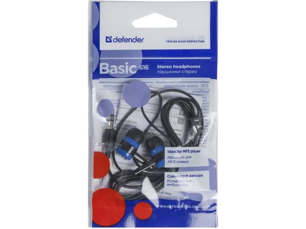 Defender Basic 616 - Ørepropper - i øret - kablet - 3,5 mm jakk - svart, blå
