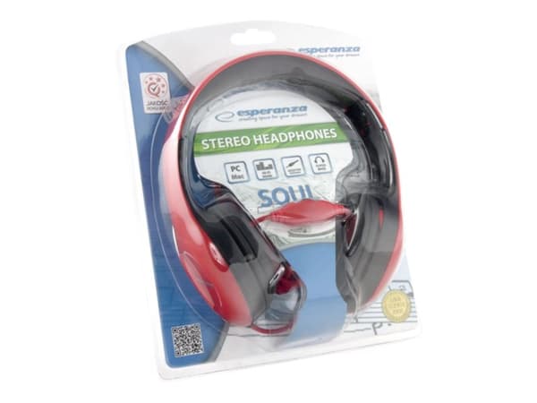 Esperanza EH138R SOUL - Hodetelefoner - full størrelse - kablet - 3,5 mm jakk - rød