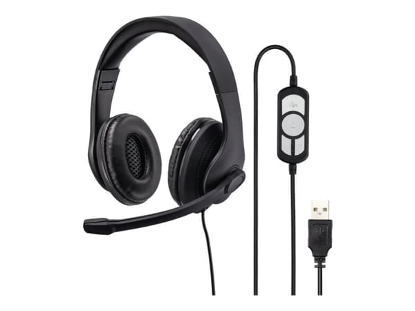 Hama PC Office Headset "HS-USB300" - Headset - full storlek - kabling - USB - sort