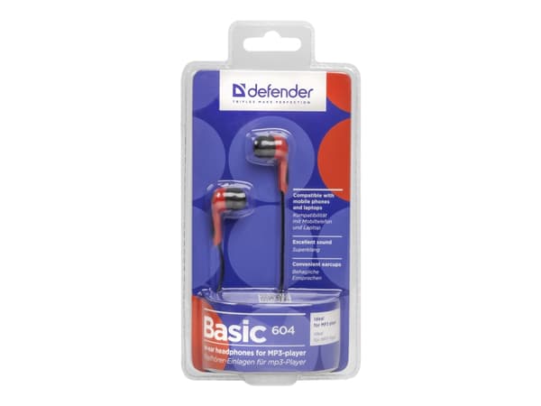 Defender Basic 604 - Hörlurar - inuti örat - kabelansluten - 3,5 mm kontakt - svart, röd
