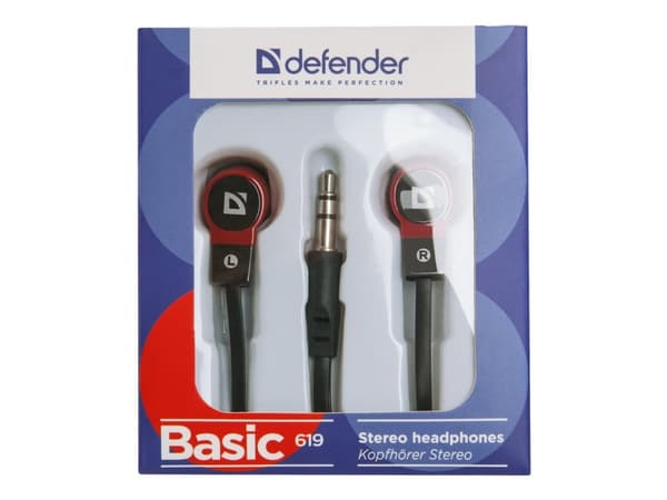 Defender Basic 619 - Ørepropper - i øret - kablet - 3,5 mm jakk - svart, rød