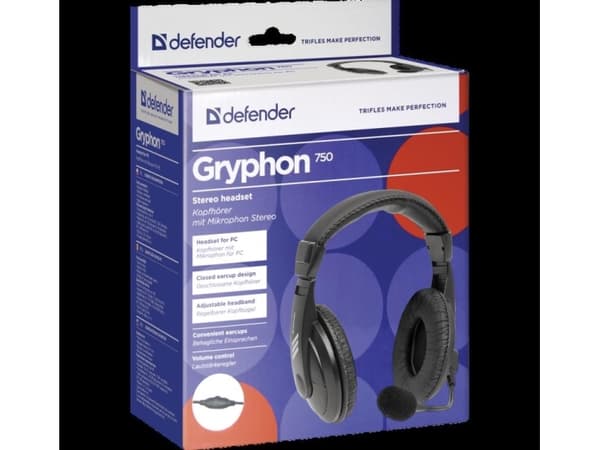 Defender Gryphon 751 - Hodetelefoner - full størrelse - kablet - 3,5 mm jakk - svart