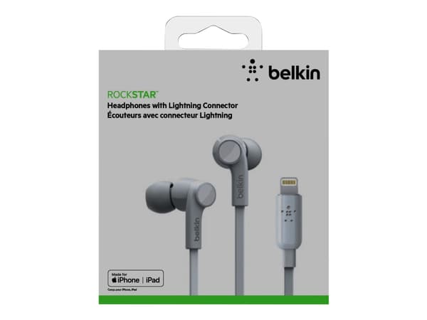 Belkin ROCKSTAR - Ørepropper med mikrofon - i øret - kablet - Lightning - lydisolerende - hvit - for Apple 10.5-inch iPad Pro; iPad mini 4; iPhone 7,