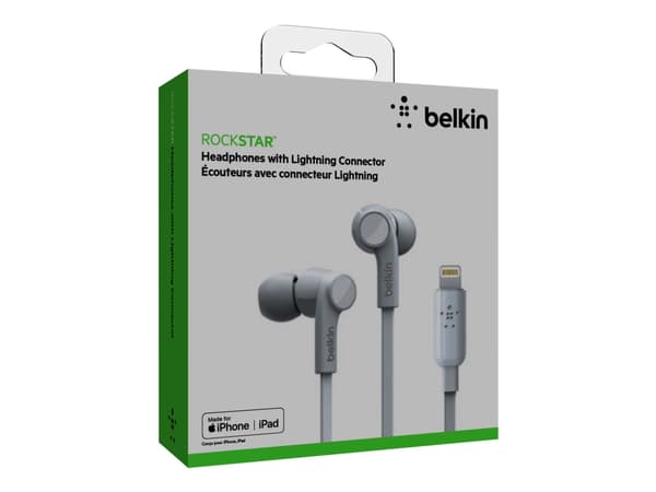 Belkin ROCKSTAR - Ørepropper med mikrofon - i øret - kablet - Lightning - lydisolerende - hvit - for Apple 10.5-inch iPad Pro; iPad mini 4; iPhone 7,