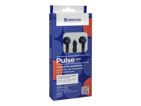 Defender Pulse 420 - Ørepropper med mikrofon - i øret - kablet - 3,5 mm jakk - lydisolerende - svart, blå