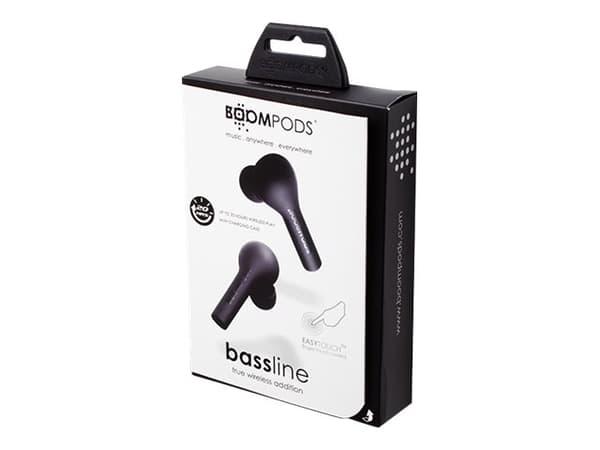 Boompods Bassline TWS - True wireless-hodetelefoner med mikrofon - i øret - Bluetooth - svart