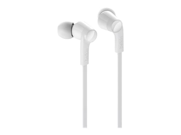 Belkin ROCKSTAR - Hörlurar med mikrofon - inuti örat - kabelansluten - USB-C - ljudisolerande - vit