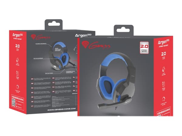 Natec Genesis Argon 100 - Headset - på örat - kabelansluten - 3,5 mm kontakt - svart, blå