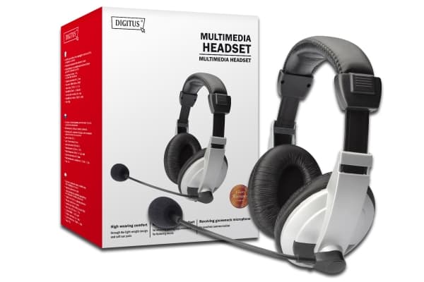 Digitus DA-12201, Langallinen, Puhelut/Musiikki, 50 - 3000 Hz, 90 g, Kuulokkeet, Musta, Valkoinen