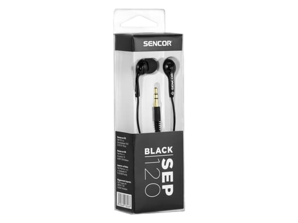 Sencor SEP 120, Kuulokkeet, In-ear, Musta, 1,2 m, Langallinen, Korvan sisäinen