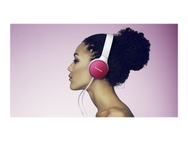 Panasonic RP-HF300ME - Hodetelefoner med mikrofon - on-ear - kablet - 3,5 mm jakk - rosa