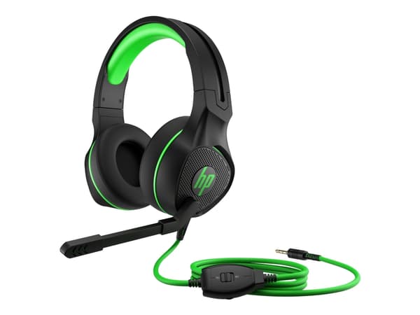 HP Pavilion 400 - Headset - fullstorlek - med kabel - stereo - 3,5 mm jack - svart/grön - PC / PS4 / Xbox