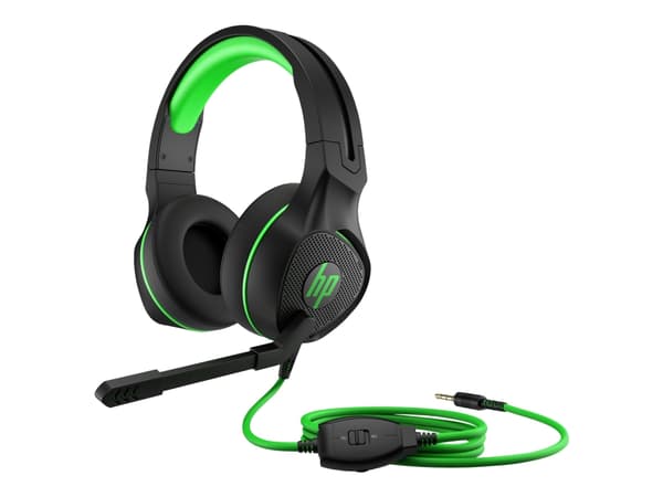 HP Pavilion 400 - Headset - fullstorlek - med kabel - stereo - 3,5 mm jack - svart/grön - PC / PS4 / Xbox