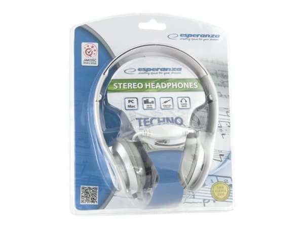 Esperanza EH145W TECHNO - Hodetelefoner - full størrelse - kablet - 3,5 mm jakk - hvit