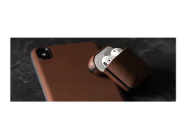 Nomad Rugged Case - Fodral för hörlurar - robust - polykarbonat, Horween-läder - rustikt brun - för Apple AirPods (1:a generation, 2a generation)