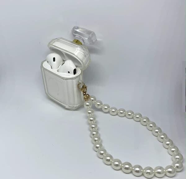 AirPods etui gjennomsiktig parfymeflaske gull