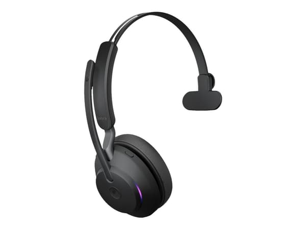 Jabra Evolve2 65 MS Mono - Hodesett - on-ear - konvertibel - Bluetooth - trådløs - USB-A - lydisolerende - svart - med ladestativ - Certified for Mic