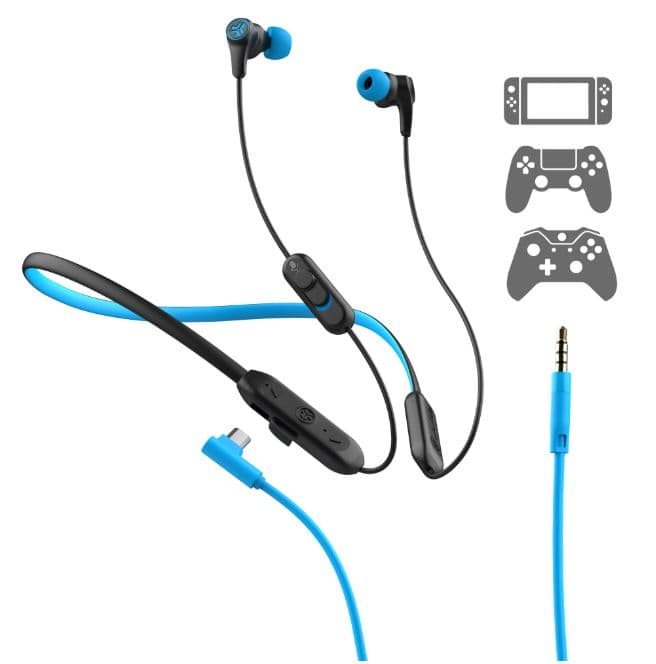 JLab Audio Play Gaming Wireless Earbuds Neckband, Black/Blue