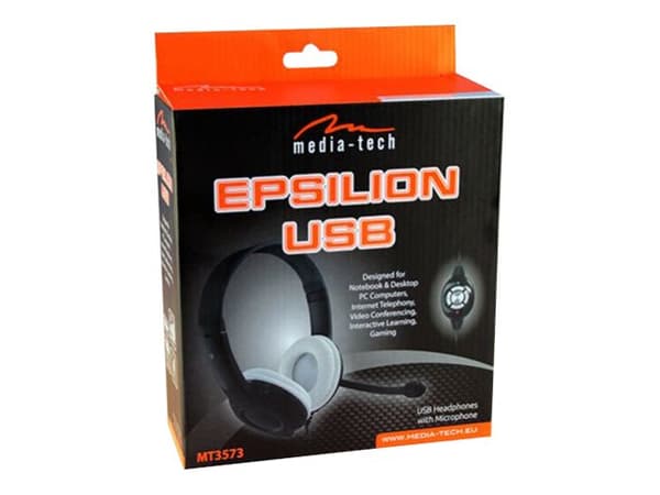 Media-Tech EPSILION USB MT3573, Kuulokkeet, Pääpanta, Calls/Music, Musta, Kaksikanavainen, Volume +,Volume -