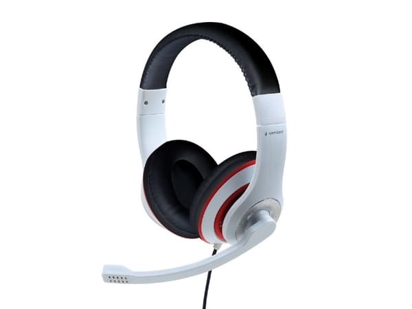 Gembird MHS-03-WTRDBK - Headset - fullstorlek - kabelansluten - 3,5 mm kontakt - röd ring, svart, vit