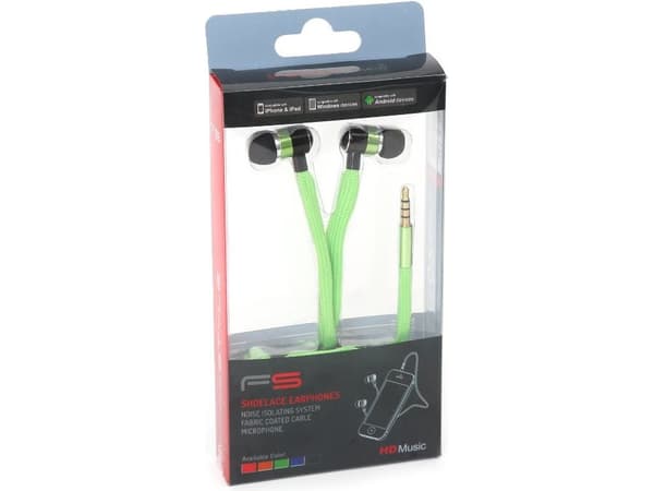 Freestyle Shoelace headphones, with mic, green (42778)