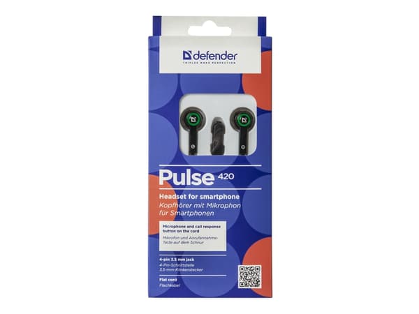 Defender Pulse 420 - Hörlurar med mikrofon - inuti örat - kabelansluten - 3,5 mm kontakt - svart, grön