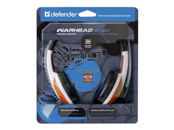 Defender Warhead G-120 - Gaming - hodesett - on-ear - kablet - 3,5 mm jakk - hvit, rød