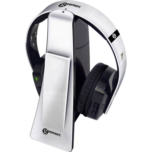 Geemarc CL7400 OPTI TV Over Ear hörlurar Trådlös Silver-svart Lätt bygel, Volymkontroll