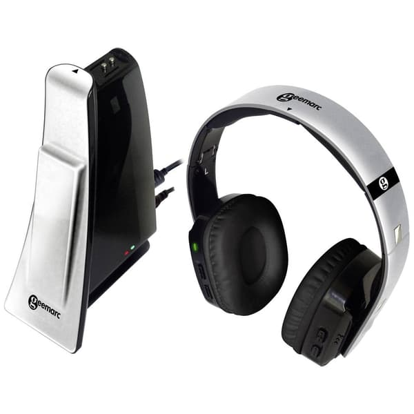 Geemarc CL7400 OPTI TV Over Ear hörlurar Trådlös Silver-svart Lätt bygel, Volymkontroll