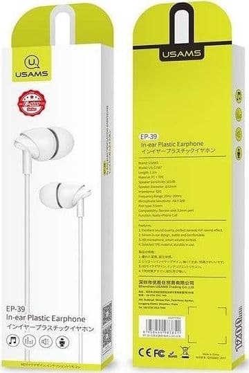 Usams USAMS headphones Stereo headphones EP-39 3.5mm white/white HSEP3902