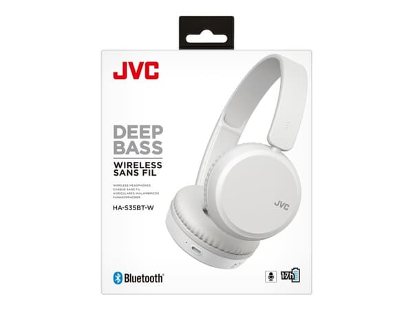 JVC HA-S35BT - Hörlurar med mikrofon - på örat - Bluetooth - trådlös - vit
